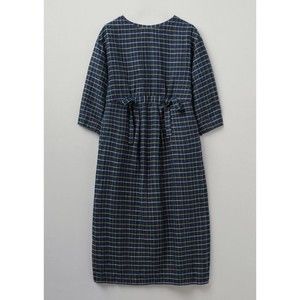 TOAST UK Craft Check Navy Blue Plaid Midi Linen Dress size XL